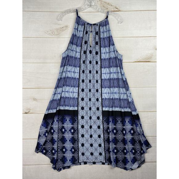 Chicos Dress Sz 3 US XL 16 Blue Patchwork Jersey Knit A Line Midi Keyhole Cruise - Picture 6 of 8